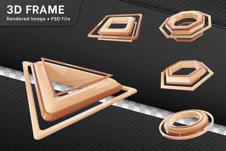 PSD paquete de iconos de marco de fotos 3d crema y marrón