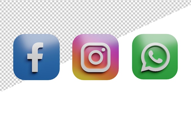 Paquete de iconos de redes sociales cuadrado redondeado ilustración de renderizado 3d fondo transparente