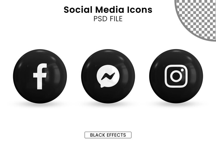 Paquete de iconos de redes sociales negro 3d