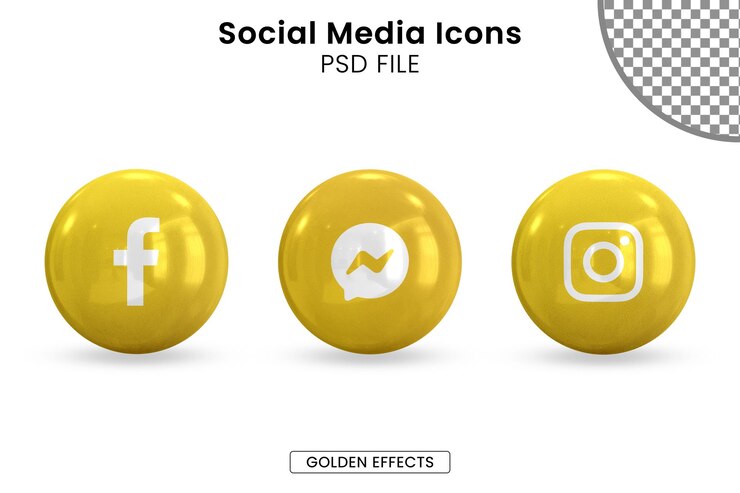 Paquete de iconos de redes sociales de oro 3d