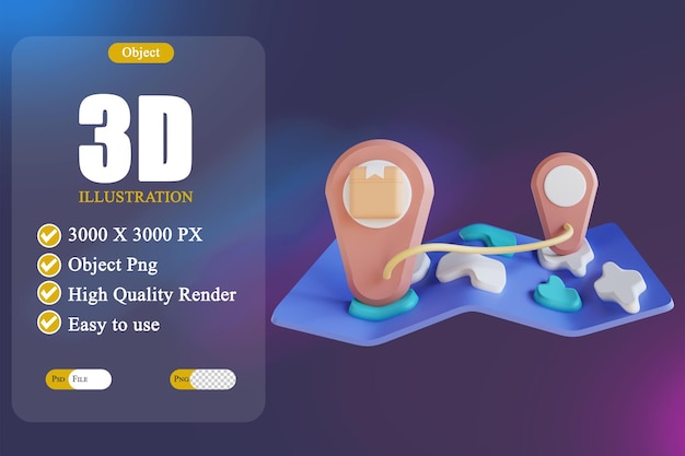 PSD paquete de ilustración 3d enviado y mapa 3