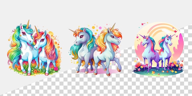 PSD paquete de ilustración de unicornio mágico arcoiris ai generativo