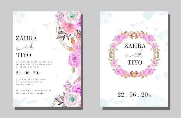 PSD paquete de invitación de boda con plantilla de tarjeta de invitación de boda hermosa corona floral premium psd