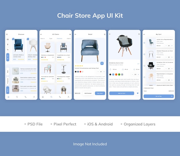 Paquete de kit de interfaz de usuario de la aplicación chair store