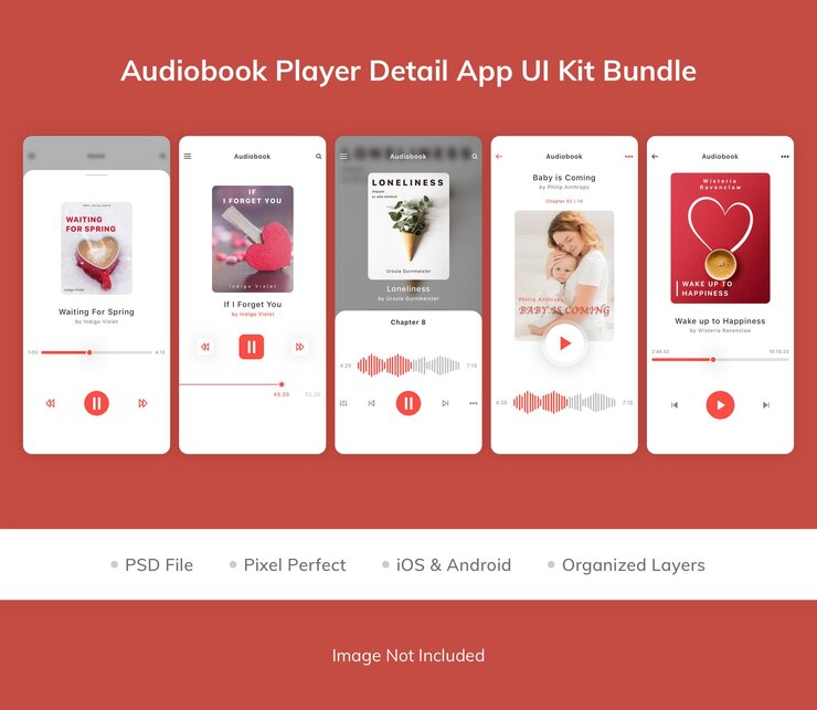 PSD paquete de kit de interfaz de usuario de la aplicación de detalles del reproductor de audiolibros