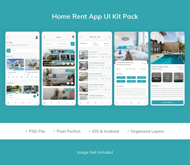 Paquete de kit de interfaz de usuario de la aplicación Home Rent