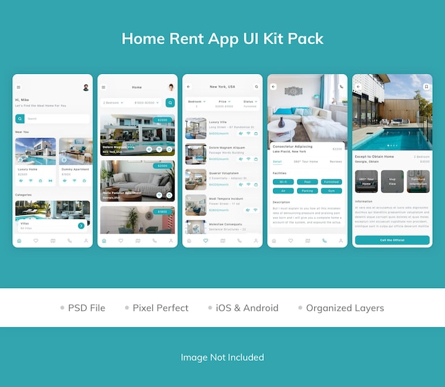 PSD paquete de kit de interfaz de usuario de la aplicación home rent
