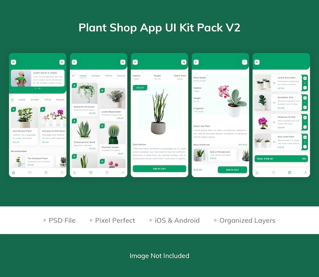 PSD paquete de kit de interfaz de usuario de la aplicación plant shop v2