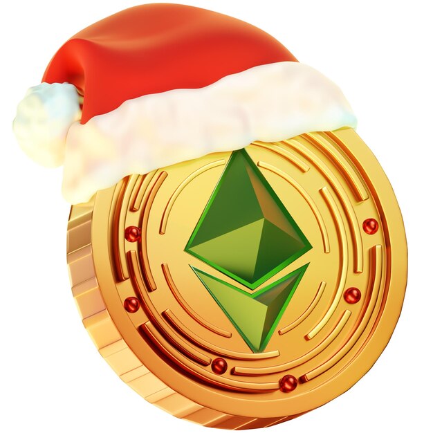 El paquete de Navidad 3D del icono de la moneda Ethereum de Navidad