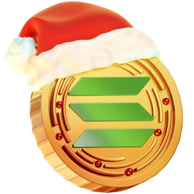 El paquete de navidad criptográfica 3d del icono de la moneda de navidad solana