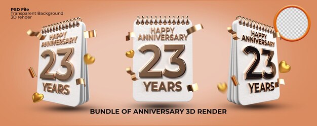 Paquete de número de cumpleaños de representación 3D de 23 años de edad, estilo dorado, celebración de edad, estilo de lujo