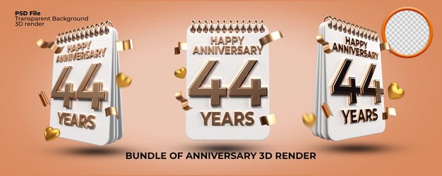 Paquete de número de cumpleaños de representación 3D de 44 años de edad, estilo dorado, celebración de edad, estilo de lujo