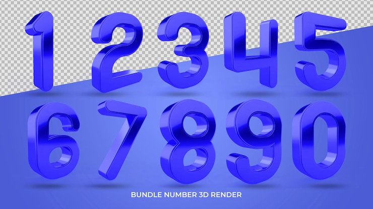 PSD paquete de números 3d elegante color azul
