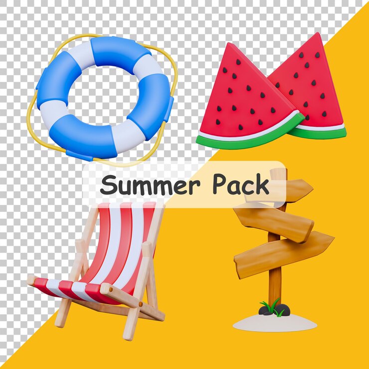 PSD paquete de objetos 3d de viajes de playa de verano