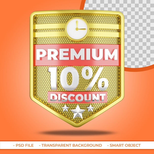 Paquete premium 10 descuento escudo dorado 3d