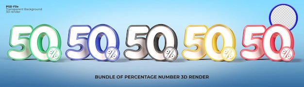 PSD paquete de procesamiento 3d de porcentaje número 50 png para el progreso de la venta con descuento