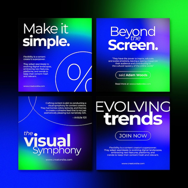 El paquete PSD de plantillas de publicaciones de Instagram de Gradient Creator Vol 2