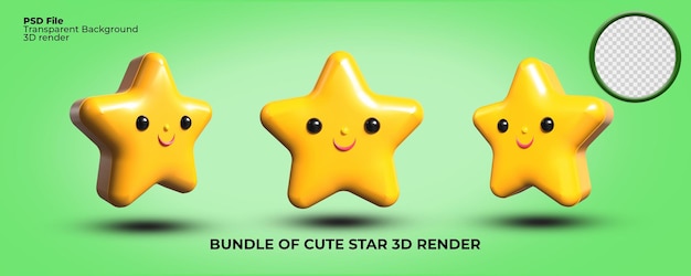 PSD paquete de renderizado 3d de estrella linda para niño png color amarillo