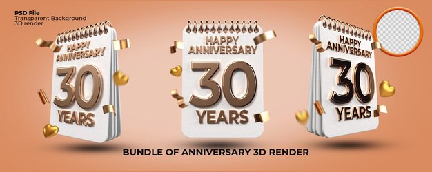 Paquete de renderizado 3D número de cumpleaños de 30 años de edad, estilo dorado, celebración de edad, estilo de lujo