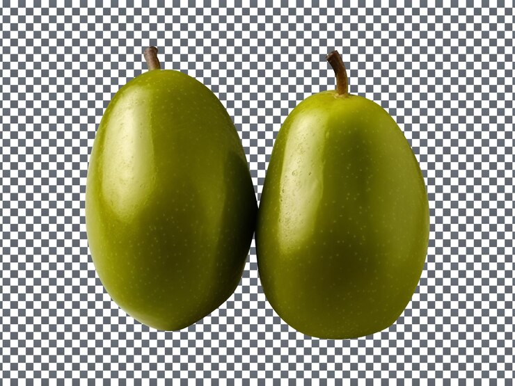 PSD un par de aceitunas verdes frescas aisladas sobre el fondo transparente