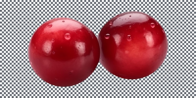 Un par de arándanos rojos frescos aislados sobre un fondo transparente