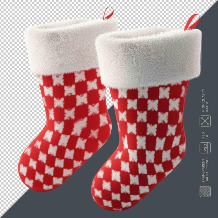PSD un par de calcetines rojos y blancos con un diseño blanco y rojo