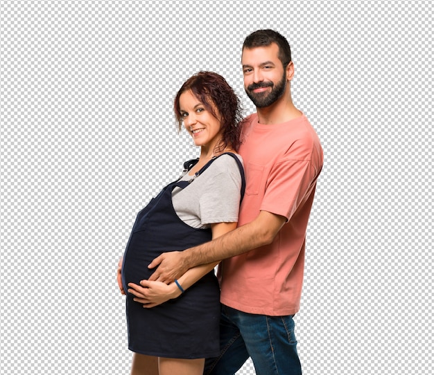 PSD par, com, mulher grávida, abraçando