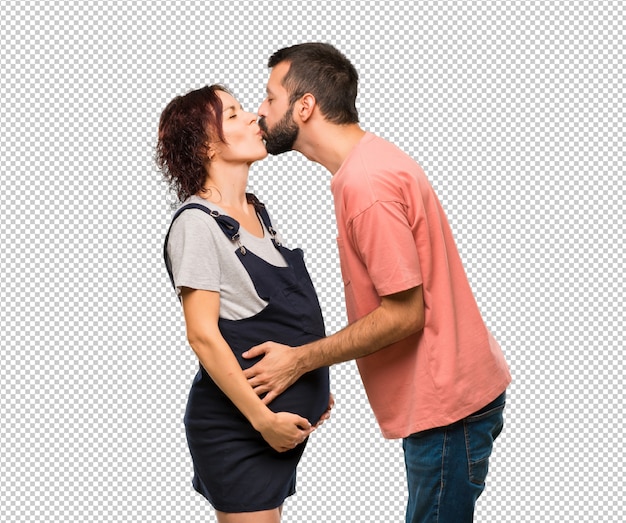 PSD par, com, mulher grávida, beijando