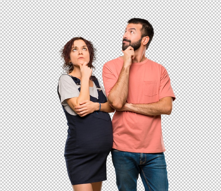 PSD par, com, mulher grávida, pensando uma idéia