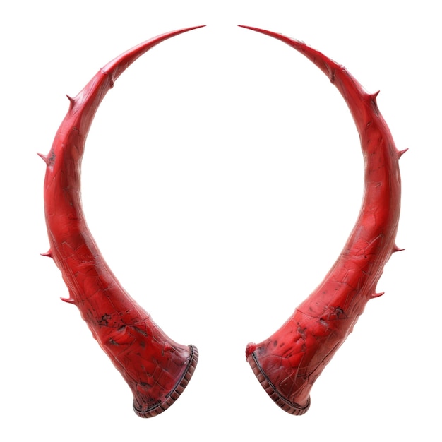 Un par de cuernos de picos rojos curvados en un círculo