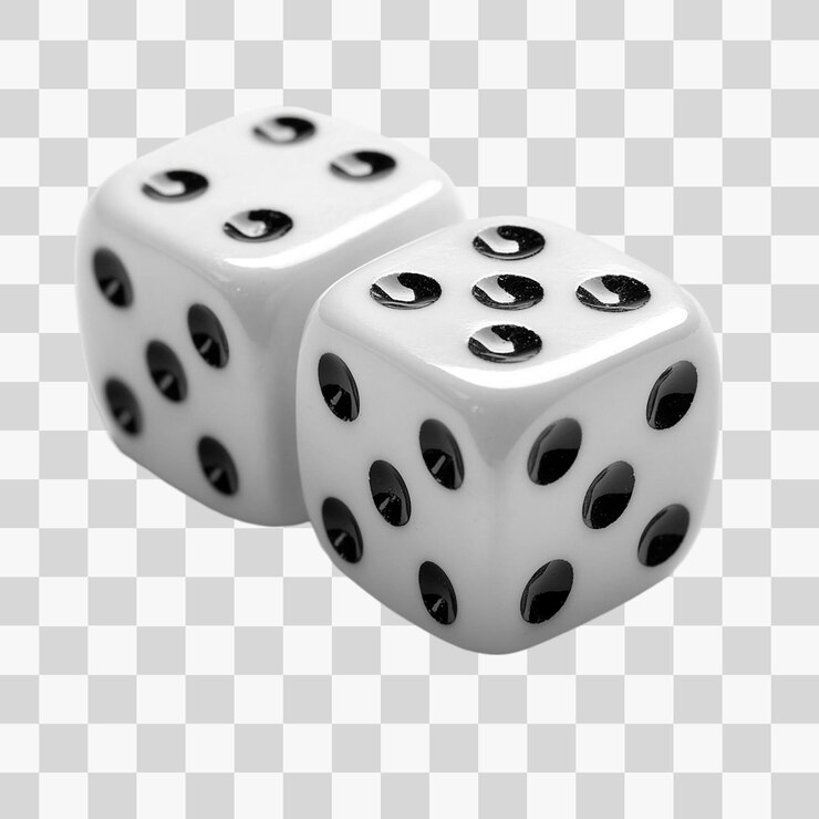 PSD par de dados blancos aislados en un fondo blanco para diseños e ilustraciones temáticas de juegos