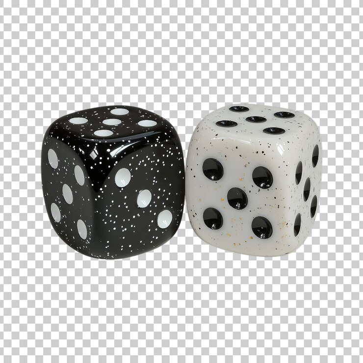 PSD par de dados decorativos con diseño moderno en blanco y negro sobre un fondo transparente