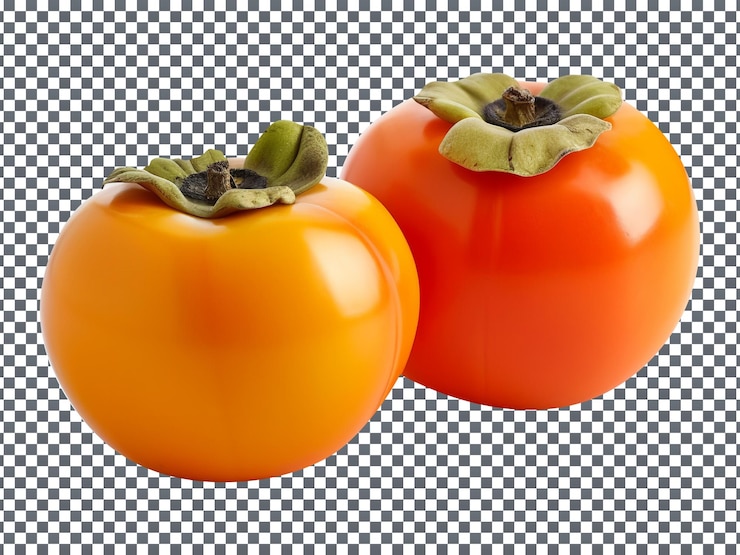 PSD par de frutas de caqui frescas e maduras isoladas no fundo transparente