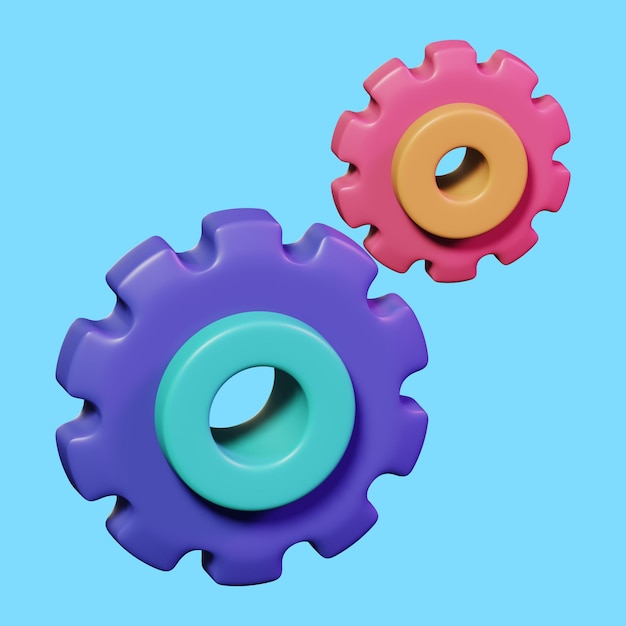 PSD par de ilustração de ícone 3d de engrenagem para cooperação de trabalho em equipe no design de conceito de tarefa de negócios