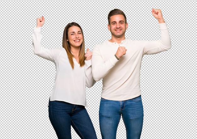 Par, em, dia valentine, celebrando, um, vitória