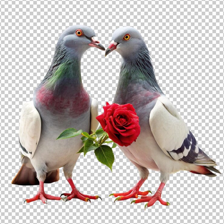 PSD un par de encantadores el uno al otro paloma regalos una rosa