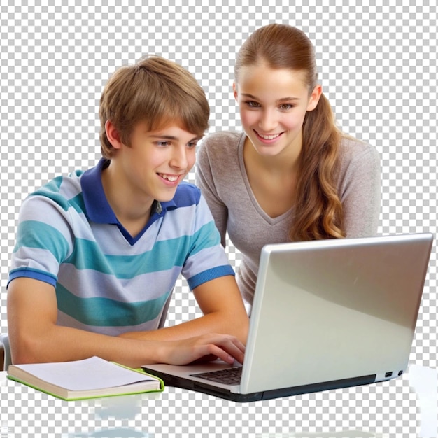un par de estudiantes estudiando con una computadora