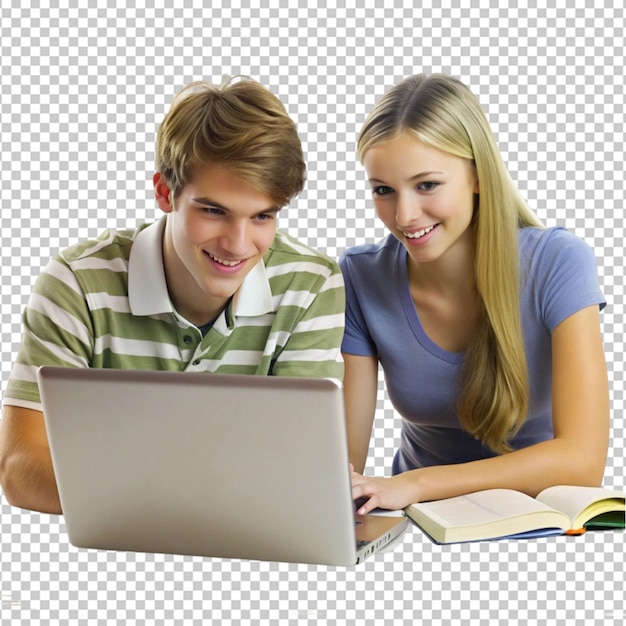 un par de estudiantes estudiando con una computadora