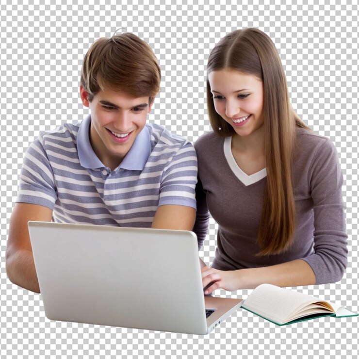PSD un par de estudiantes estudiando con una computadora