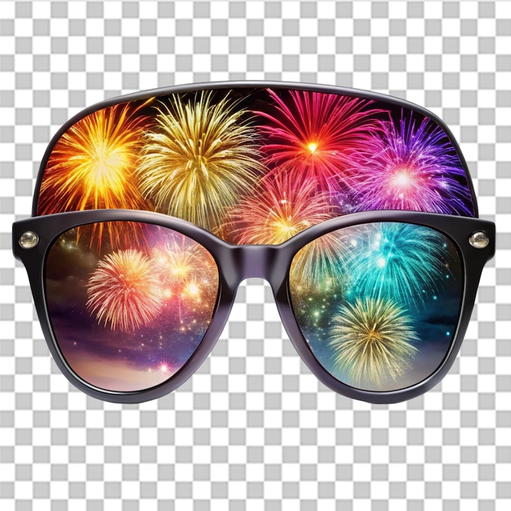 PSD par de gafas con fuegos artificiales en el fondo aislados en un fondo transparente