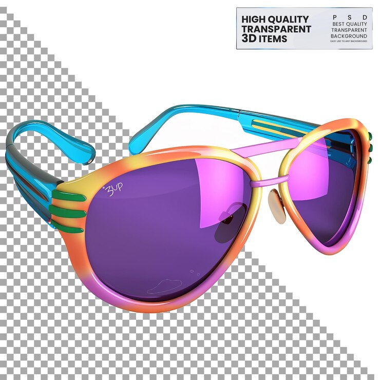 PSD un par de gafas de sol coloridas con una banda verde en la parte inferior