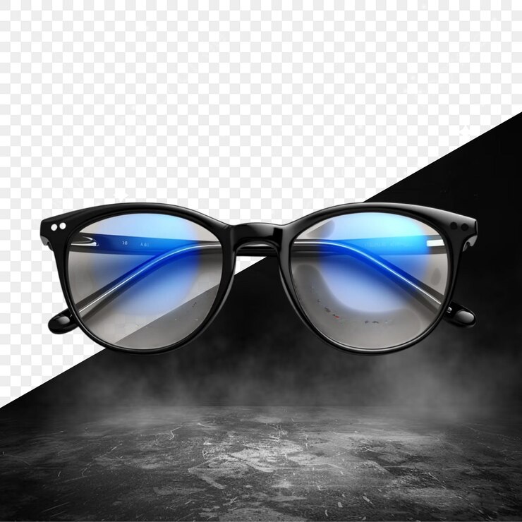 PSD un par de gafas de sol con una lente azul que dice luz azul