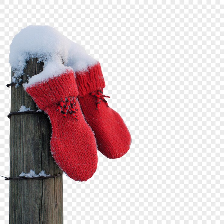 PSD un par de guantes rojos con nieve en ellos