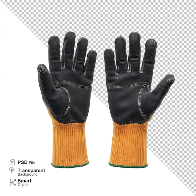 Par de guantes de trabajo negros y naranjas con fondo transparente
