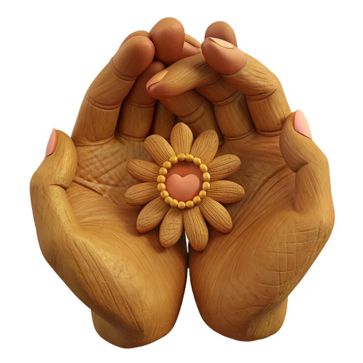 PSD un par de manos con una flor rosa en ellas