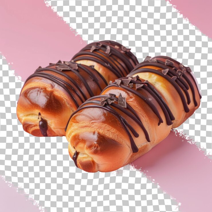PSD un par de panes con chocolate rociado en un fondo a cuadros