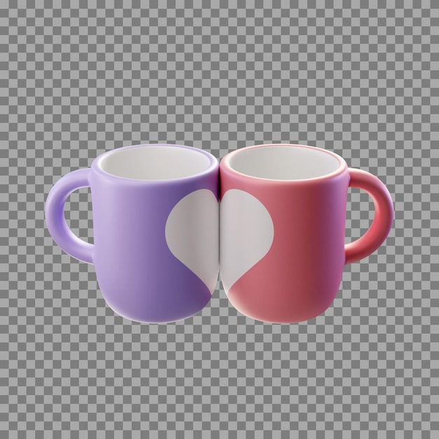 Un par de tazas vacías de diferente color y diseño compartiendo un corazón