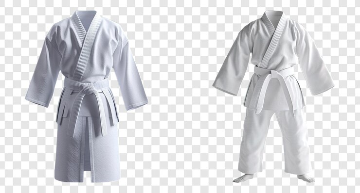 PSD par de uniformes de karate aislados en fondo blanco o transparente judogi blanco