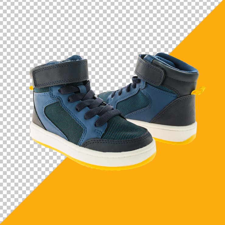 Par de zapatillas PSD con la palabra zapatillas en la parte inferior con fondo transparente