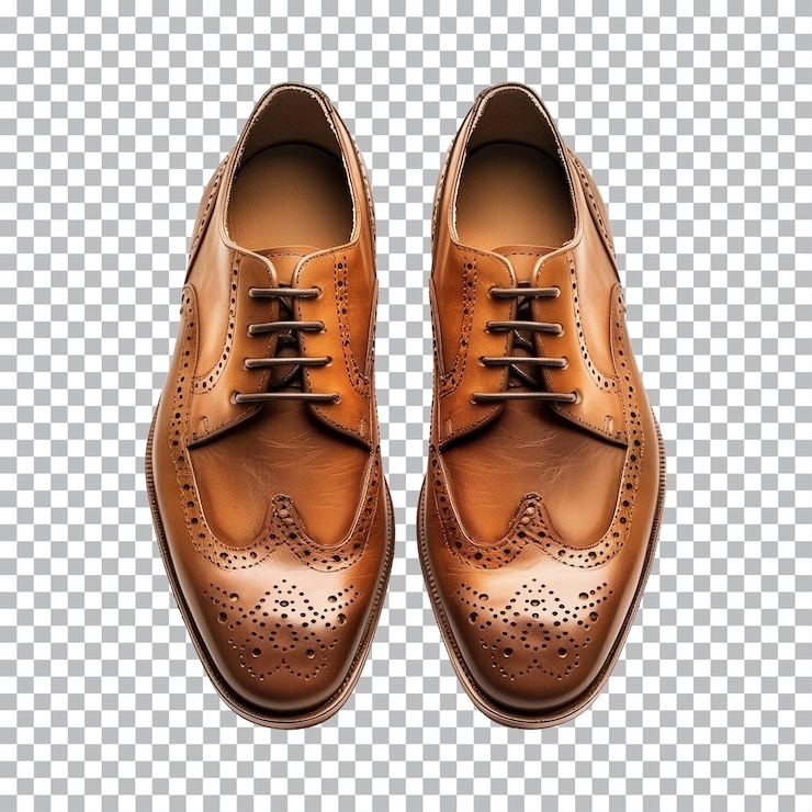PSD un par de zapatos de cuero marrón para hombres aislados en un fondo transparente con recorte de vista superior png